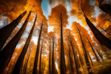 Poster - Autumn scenery with a canopy of tall trees.