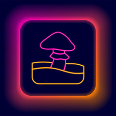 Poster - Glowing neon line Mushroom icon isolated on black background. Colorful outline concept. Vector