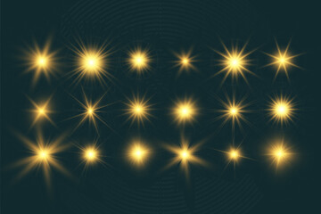 Wall Mural - Illustration of bright beautiful light effects.Set of sparkling stars.	
