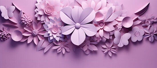 Purple and white lettering and symbol for Women s Rights and International Peace on a floral pink background for greeting card social media poster Copy space image Place for adding text or desi