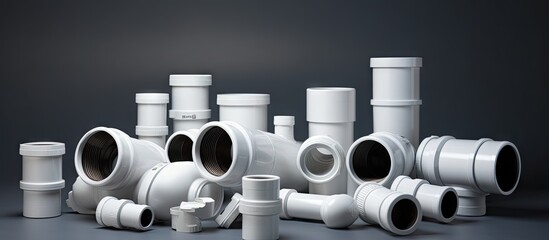 Polypropylene fittings for pipelines designed for connecting plastic pipes Polypropylene fittings concept sale Copy space image Place for adding text or design