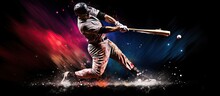Silhouette Of Baseball Player Hitting Ball On Black Backdrop Copy Space Image Place For Adding Text Or Design