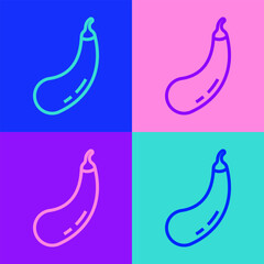 Wall Mural - Pop art line Eggplant icon isolated on color background. Vector