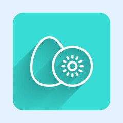 Canvas Print - White line Kiwi fruit icon isolated with long shadow background. Green square button. Vector