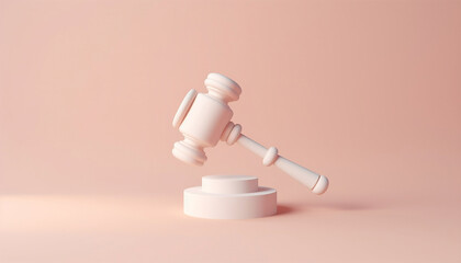 Wall Mural - Court of Law and Justice Trial Session Imparcial Honorable Judge Pronouncing Sentence, striking Gavel. Focus on Mallet, Hammer. Not Guilty Verdict. Pastel colored Copy space