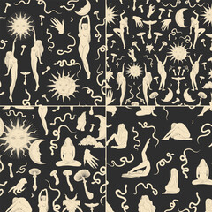 Wall Mural - vector illustration set of moon phases. different stages of moonlight activity in vintage engraving 