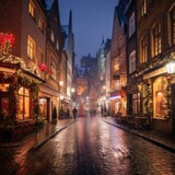 Fototapeta Miasta - Christmas Lights Adorning a European Cityscape
