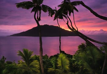 Wall Mural - Tropical Twilight: Fiji's Taveuni Island Sunset Serenity.