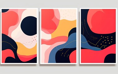 Poster - abstract background of art illustration framed in minimalism style swirl free form curve and line set on wall, mockup idea, Generative Ai