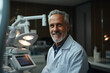 Dentist examines dental x-ray film of patient dental health