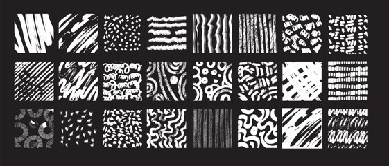 Hand drawn doodle texture set, line curvy ink pen, circle pattern, vector pencil wave scribble, dots. Grunge vintage organic shapes, simple geometric repeat stipe, paint strokes. Hatch doodle texture