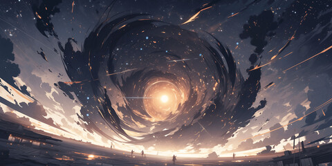 Wall Mural - sun explosion anime art