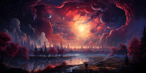 Canvas Print - sunset over water wallpaper ultra detailed