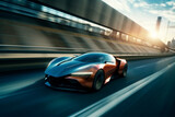 Fototapeta  - Awesome futuristic car running on high speed roads