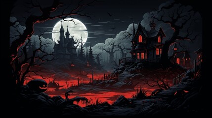 Wall Mural - A dark-fantasy castle inhabited by mythical creatures. Digital concept, illustration painting.