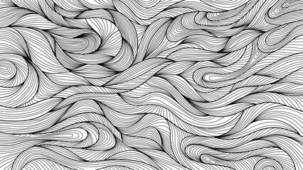 Linear background pattern. Thin abstract black lines on a white background. Vector illustration of wave ornament.