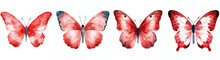 Red Watercolor Aquarelle Butterfly Set Butterflies Isolated On Transparent Background