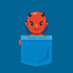 Wall Mural - Small Red Devil in a pocket. Isolated Vector Illustration