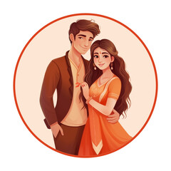 Wall Mural - adorable illustration featuring a cute Indian couple and encircle it with a monogram