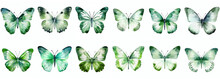 Green Watercolor Aquarelle Butterfly Set Butterflies Isolated On Transparent Background Clipart