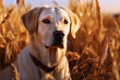 Portrait of a white Labrador retriever on a nature, cropped photo, natural light. Ai art