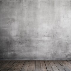 Poster -  an empty room with a wooden floor and a concrete wall with a grungy paint effect on the wall.