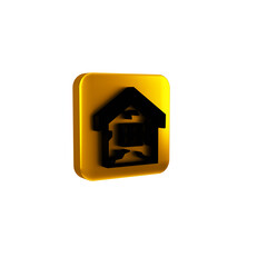 Canvas Print - Black House icon isolated on transparent background. Insurance concept. Security, safety, protection, protect concept. Yellow square button.