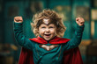 © bmf-foto.de - little superhero girl throws up his fists and rejoices in his success