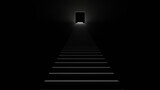 Fototapeta Do przedpokoju - A ladder toward to a black door in a dark room (3D Rendering)