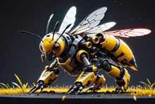 Mechanical Robotic Futuristic Bumble Bee Miniature Design In White And Yellow
