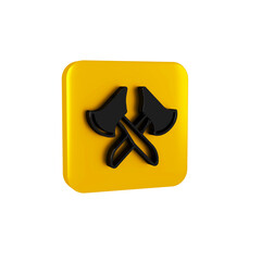 Wall Mural - Black Wooden axe icon isolated on transparent background. Lumberjack axe. Yellow square button.