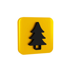 Poster - Black Tree icon isolated on transparent background. Forest symbol. Yellow square button.