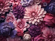 Beautiful Floral Abstraction. A Variety Of Vibrant Flowers In Different Shades Of Pink, Purple And Blue Creating A Seamless Background.