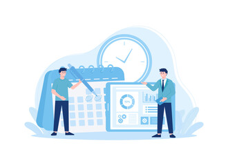 Canvas Print - two men discussing time management concept flat illustration