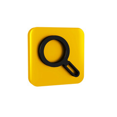 Sticker - Black Magnifying glass icon isolated on transparent background. Search, focus, zoom, business symbol. Yellow square button.