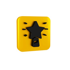 Poster - Black Christmas star icon isolated on transparent background. Merry Christmas and Happy New Year. Yellow square button.