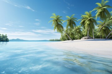 Canvas Print - Tropical beach paradise during summer, with palm trees, white sands, and crystal-clear water