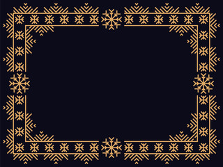 Wall Mural - Art deco style frame with snowflakes. Winter vintage linear border with snowflake in line art style. Christmas frame design a template for invitations, leaflets and greeting cards. Vector illustration