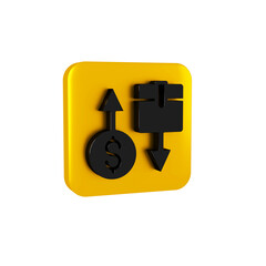 Canvas Print - Black Tax carton cardboard box icon isolated on transparent background. Box, package, parcel sign. Delivery and packaging. Yellow square button.