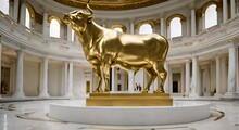 Golden Statue Of A Bull In A Temple Generated AI