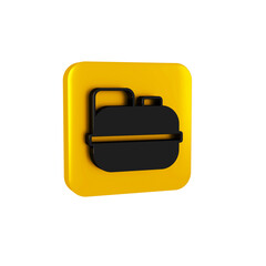Wall Mural - Black Canister for gasoline icon isolated on transparent background. Diesel gas icon. Yellow square button.