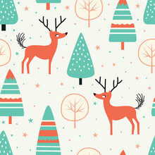 Elevate Your Designs With Our Enchanting Vector Pattern Featuring Graceful Deers And Snowy Motifs. Capture The Magic Of Winter In Every Creation.