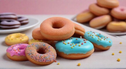 Wall Mural - delicious sweets on abstract background, sweets, chocoltae, donuts, sweet colored biscuits