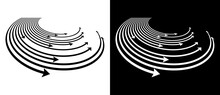 Arrows in parallel lines and with perspective. A white lines on a black background and the same illustration with inverted colors.