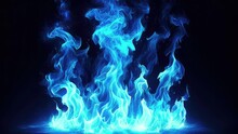 Slow Motion Blue Flames On Black Background. 4K Video Fire Burning Motion Graphics. 