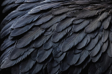 Wall Mural - Beautiful black grey bird feathers pattern texture background.