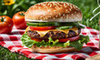 © 냥냥냥 난 - A burger set on the lawn. Generative AI