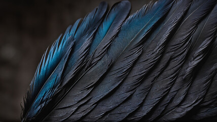 Beautiful black grey bird feathers pattern texture background.