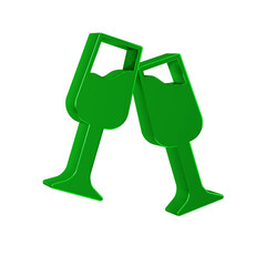 Poster - Green Glass of champagne icon isolated on transparent background. Merry Christmas and Happy New Year.