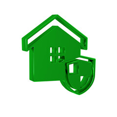 Poster - Green House with shield icon isolated on transparent background. Insurance concept. Security, safety, protection, protect concept.